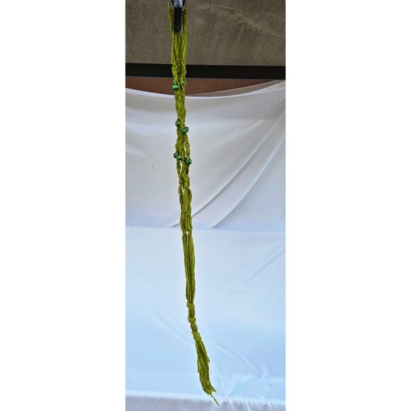 Vintage Yarn Macrame Green Beads Pot Plant Holder Hanger 38" for 10" to 12" Pots - Picture 5 of 8